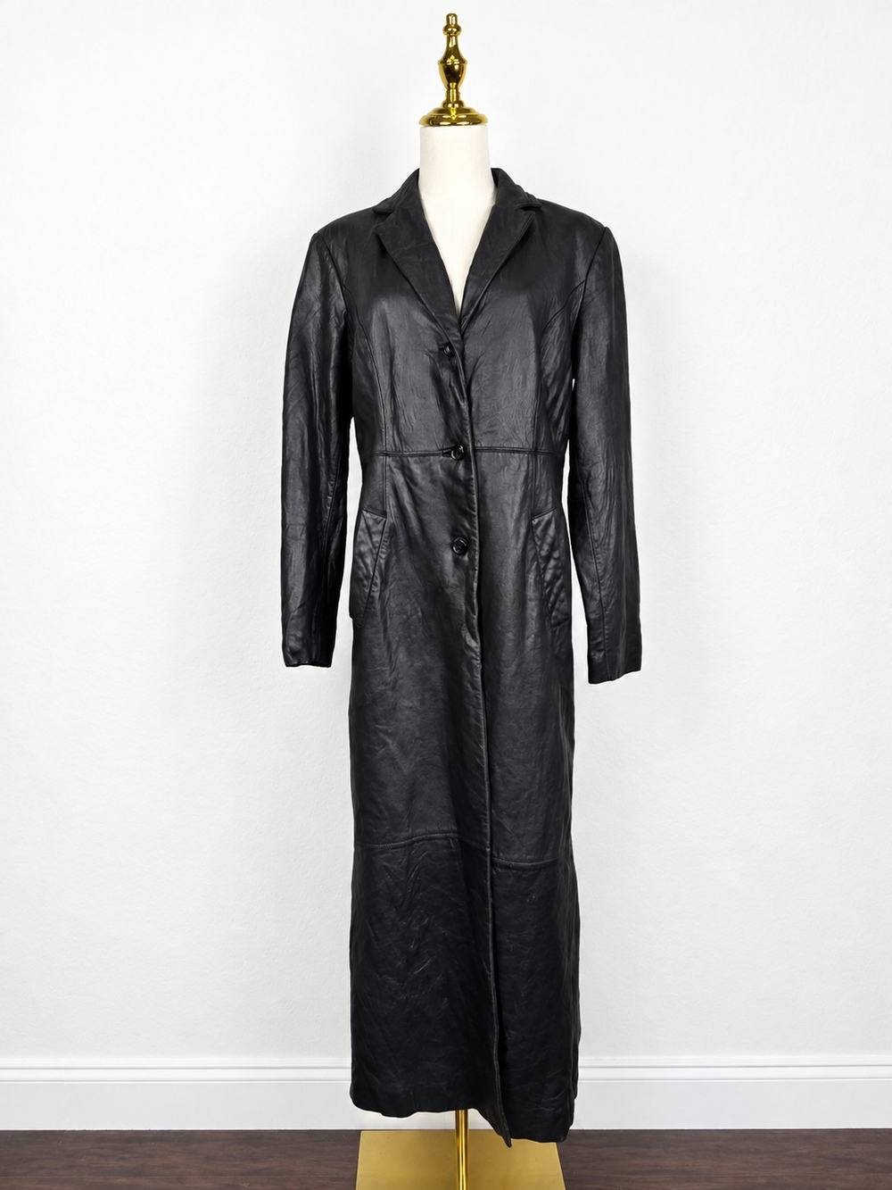 Vintage 90s Preston & York Lambskin Leather Maxi Trench Coat S Matrix Goth